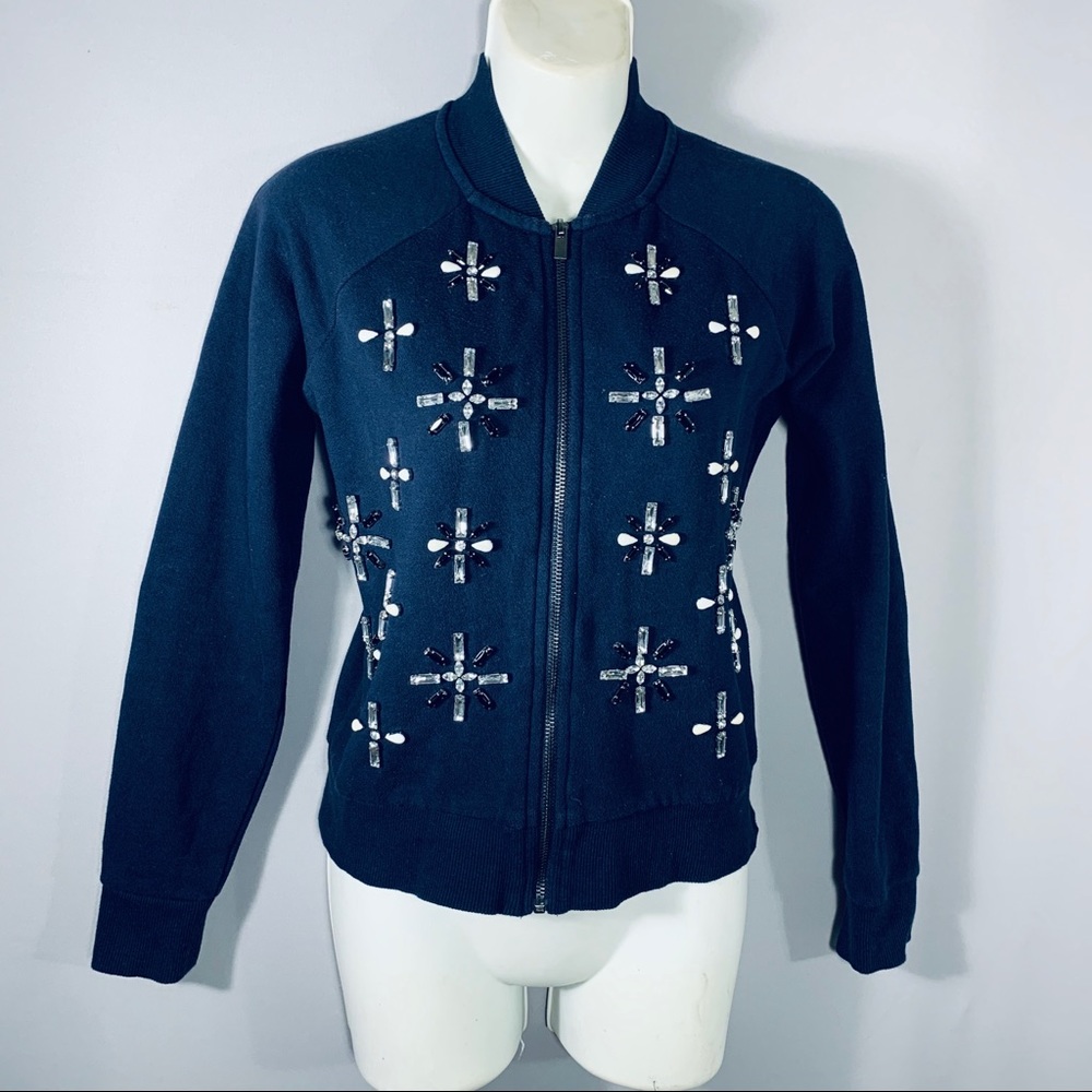 Black Sweatshirt XS with Rhinestone Crosses